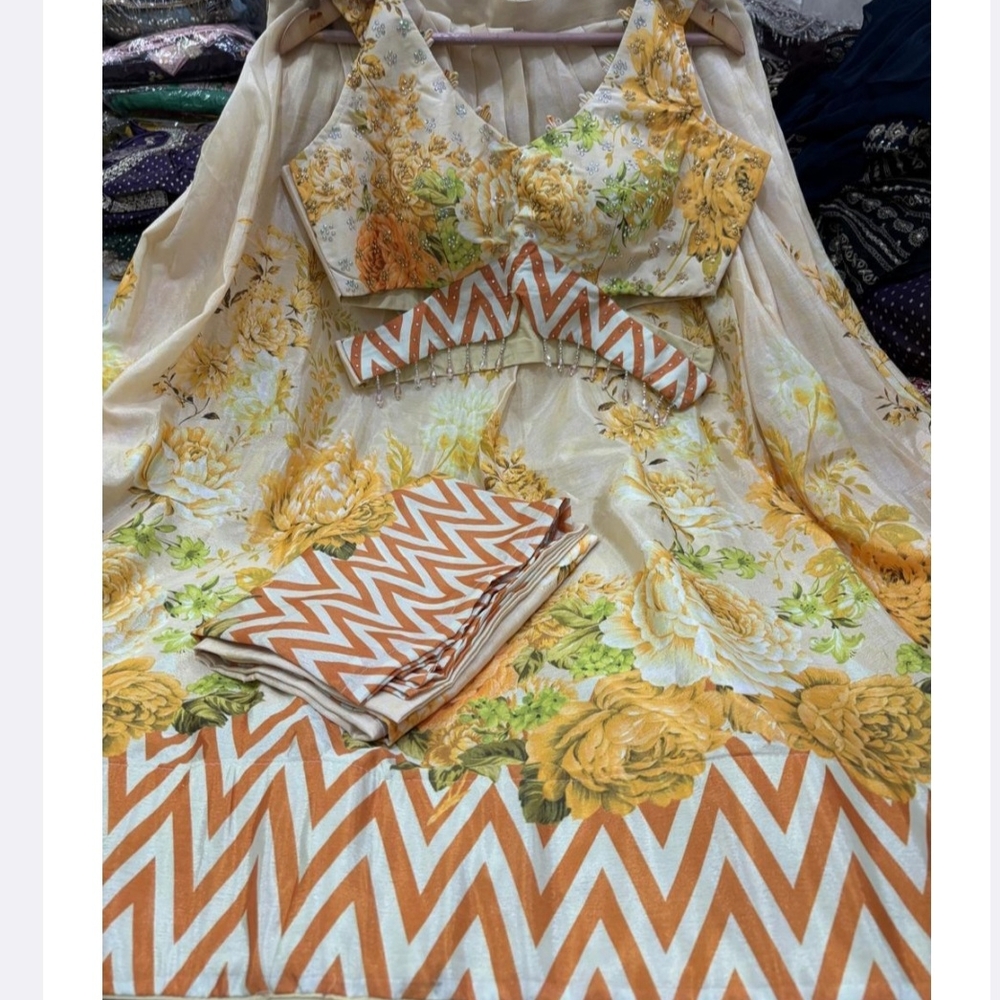 New Floral Yellow and Orange Lehenga Set Latest Design Indian Wear